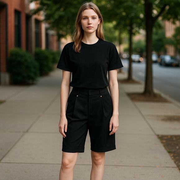 Versace Versus Shorts Tessuto Bermuda Womens 30" Black Pleated Wool Luxury Italy - Picture 2 of 16